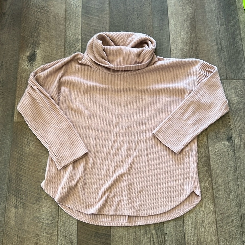 Loft pink cowl neck waffle sweater, size XL